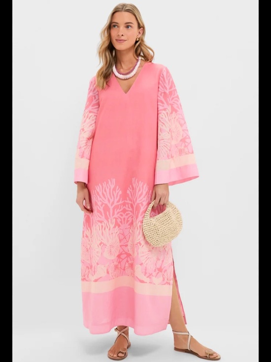 Tuckernuck Dresses & Skirts - Tuckernuck Women’s Hopewell Coral Printed V-Neck Lorena Caftan Maxi Dress NWT